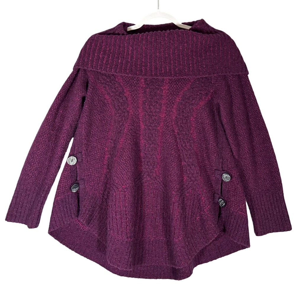 Angel of the North Cable Boucle Cowl Neck Sweater Sz S Wool Blend Buttons Anthro